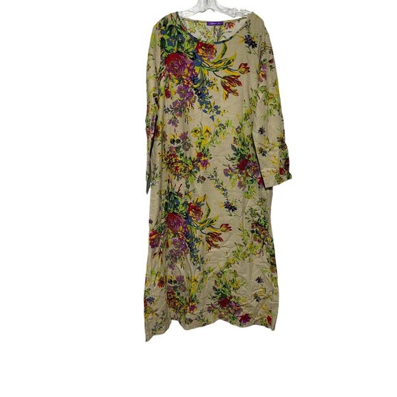 Roinacci Women's Maxi Dress Floral Lagan Look Linen Blend Boho Multicolor Size 3 - Picture 1 of 9